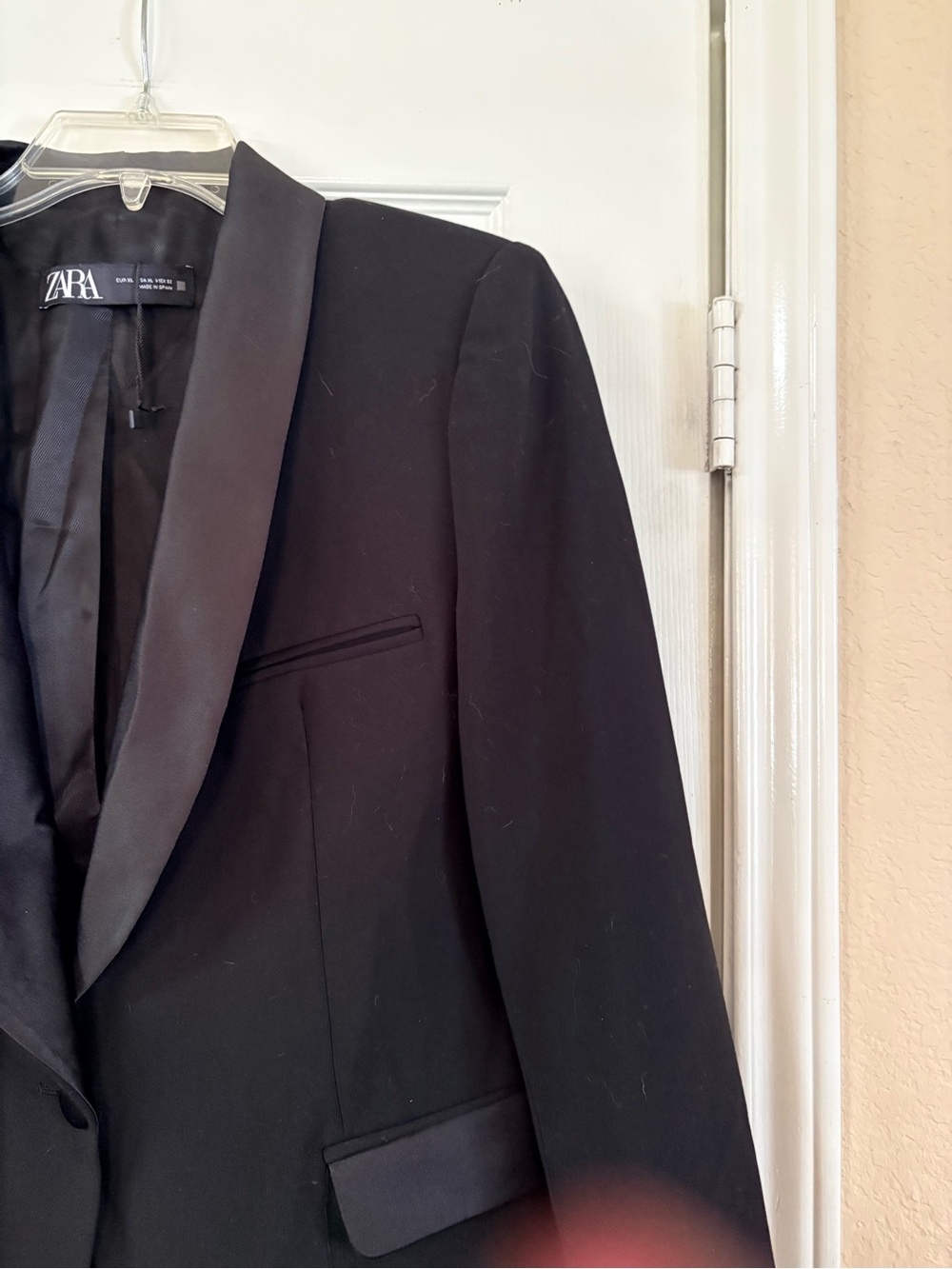 ZARA Women’s Black Tuxedo Blazer Satin Shawl Lapel Tailored One Button Jacket XL - Picture 3 of 13